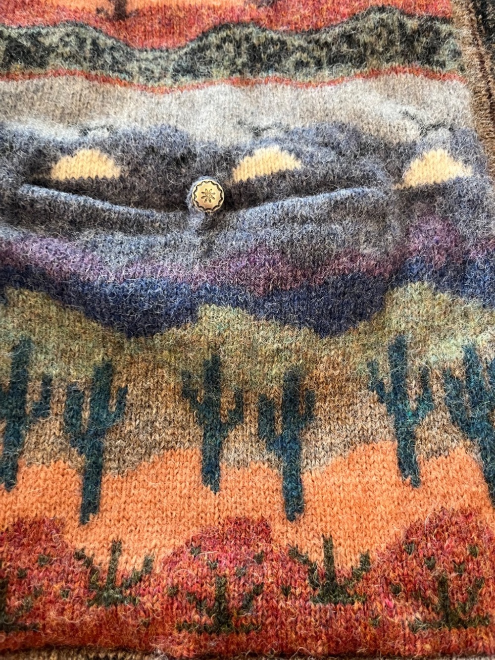 VTG Icelandic Design Wool Landscape Cardigan Sweater Jacket Lined XL Cabin Core - Picture 5 of 11